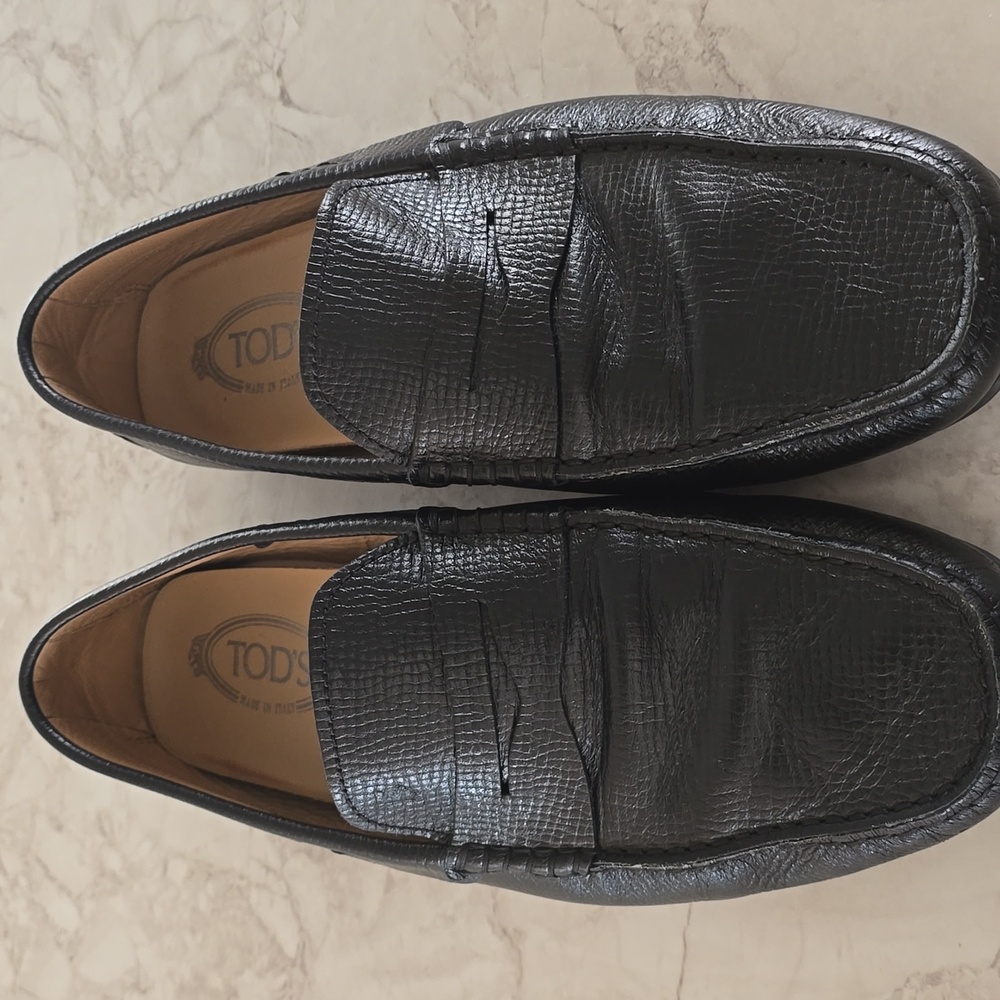 Tod's City Gommino Cross Grain Saffiano Leather Black Penny Loafers SZ 11.5 US